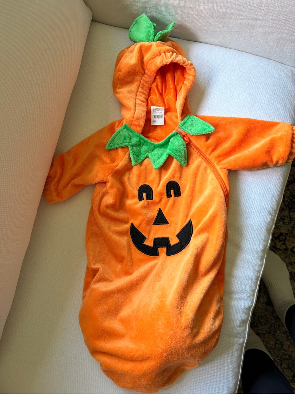 Target Orange Pumpkin Hooded Baby Costume with Green Leaf Trim